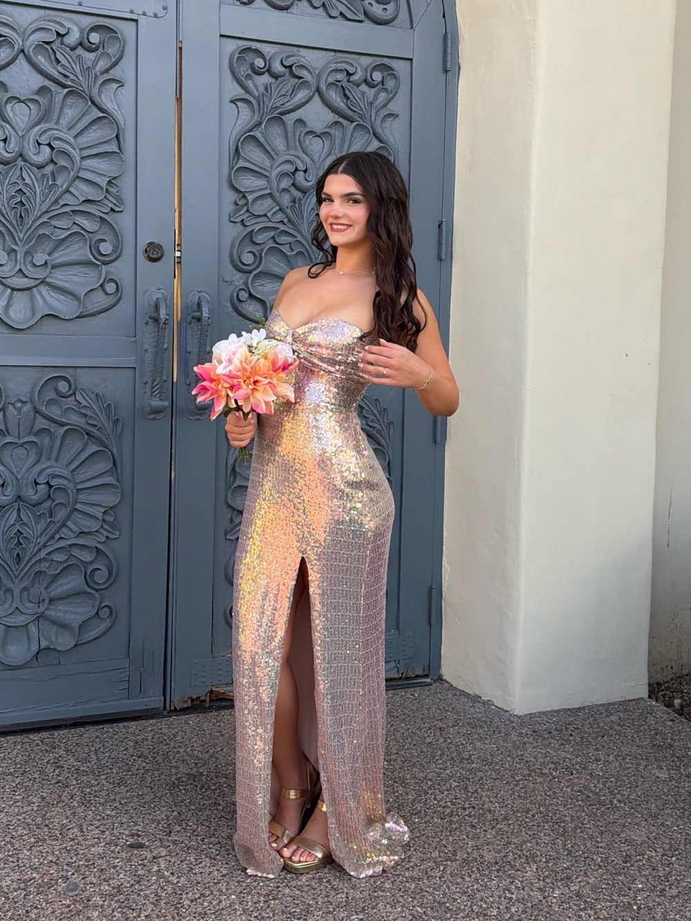 PROM DRESS champagne pink sequin